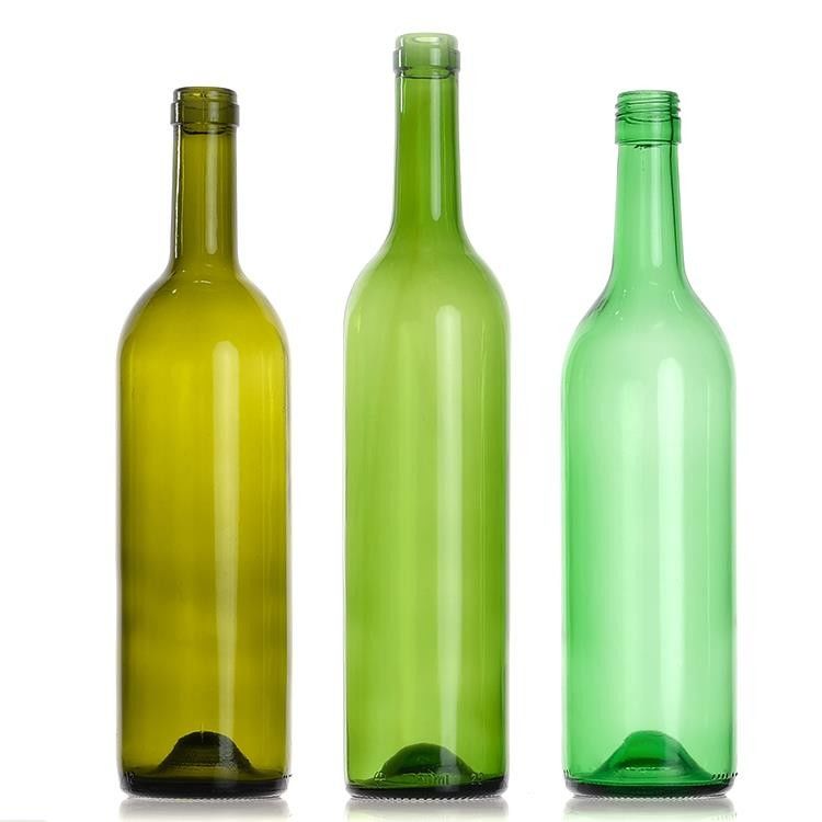 750ml 보르도 유리 와인 병 둥글 고리 바닥 평면
