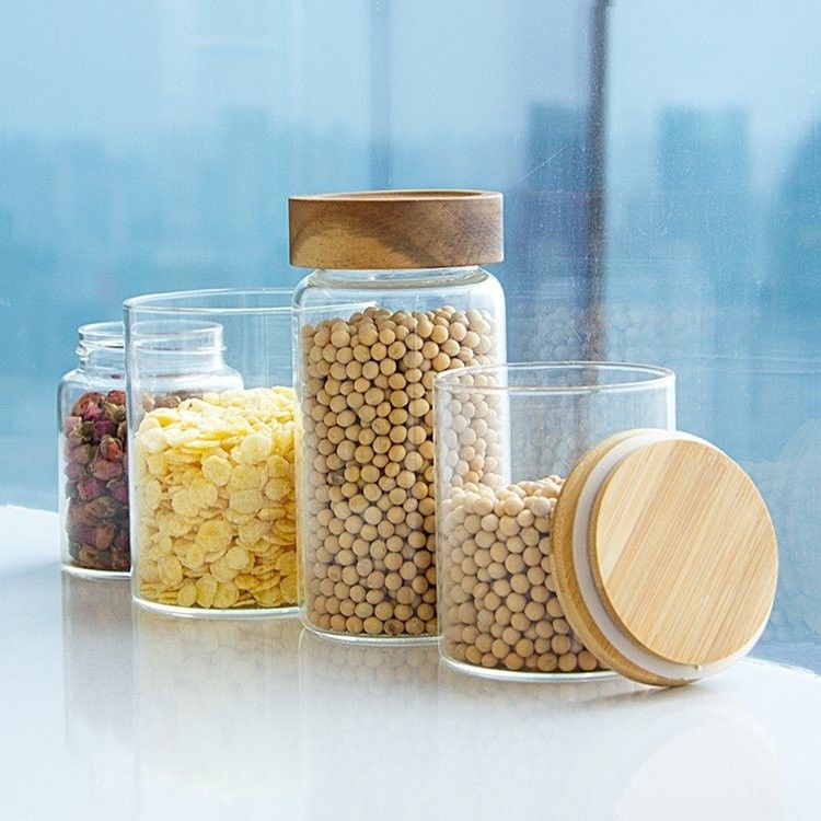 환경 친화적 인 고 보로 실리케이트 식품 방공 부엌 유리 저장 용기 대나무 나무 뚜??