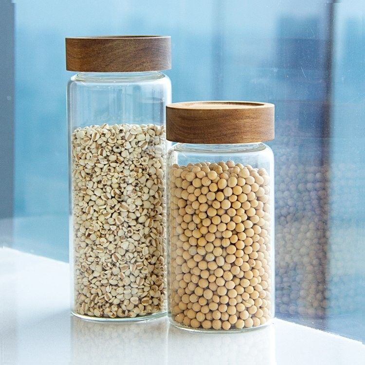 환경 친화적 인 고 보로 실리케이트 식품 방공 부엌 유리 저장 용기 대나무 나무 뚜??