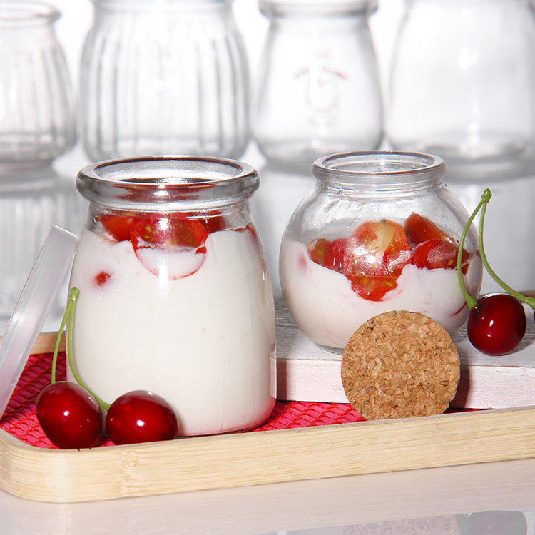 100ml 유리 요구르트 병 pudding jar 젤리 무스 디저트 컵과 플라스틱 뚜?? 과 신선한 우유 병