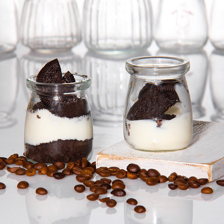 100ml 유리 요구르트 병 pudding jar 젤리 무스 디저트 컵과 플라스틱 뚜?? 과 신선한 우유 병