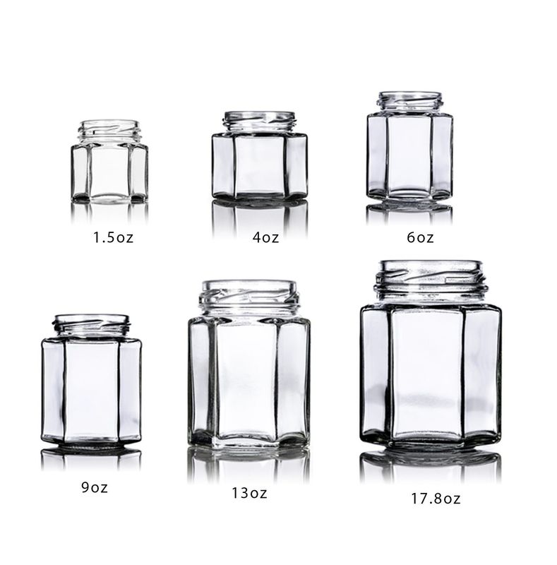 사용자 지정 로고 100 ml 180 ml 280 ml 380 ml 햄 소스 저장 유리 병 맑은 육각형 유리 꿀 병