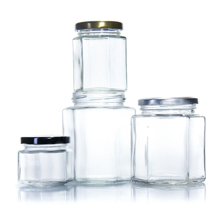 300ml 200ml 100ml 도매 헥사곤 유리 메이슨 잔 햄 잔 꿀 잔 금속 나사 뚜??