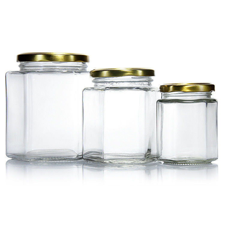 300ml 200ml 100ml 도매 헥사곤 유리 메이슨 잔 햄 잔 꿀 잔 금속 나사 뚜??