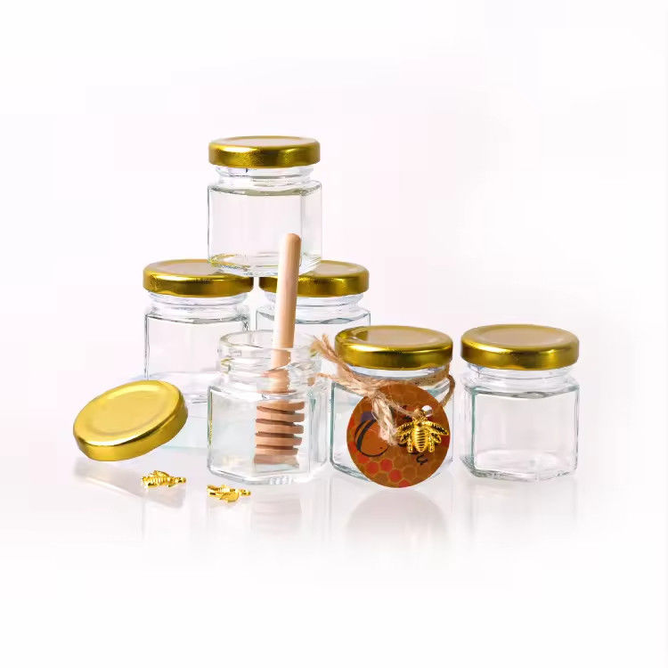 맞춤형 라벨 육각형 모양 100ml 180ml 380ml 꿀 유리 잔 올리브 과일 자메