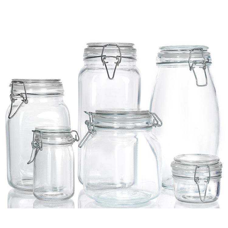 맞춤형 넓은 입 자메 피클 잔 300ml 500ml 750ml 플립 톱 뚜?? 이 있는 공기 밀성 유리 음식 잔