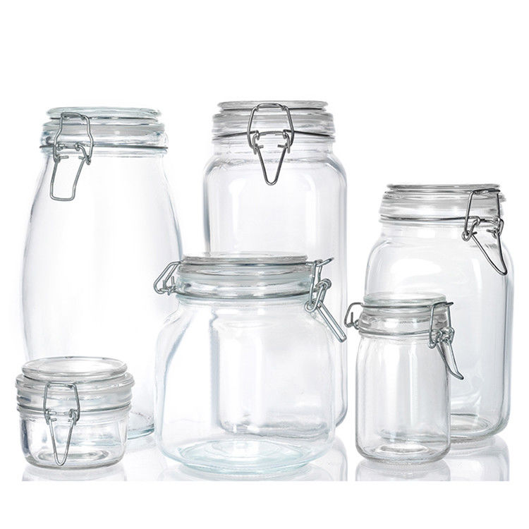 맞춤형 넓은 입 자메 피클 잔 300ml 500ml 750ml 플립 톱 뚜?? 이 있는 공기 밀성 유리 음식 잔