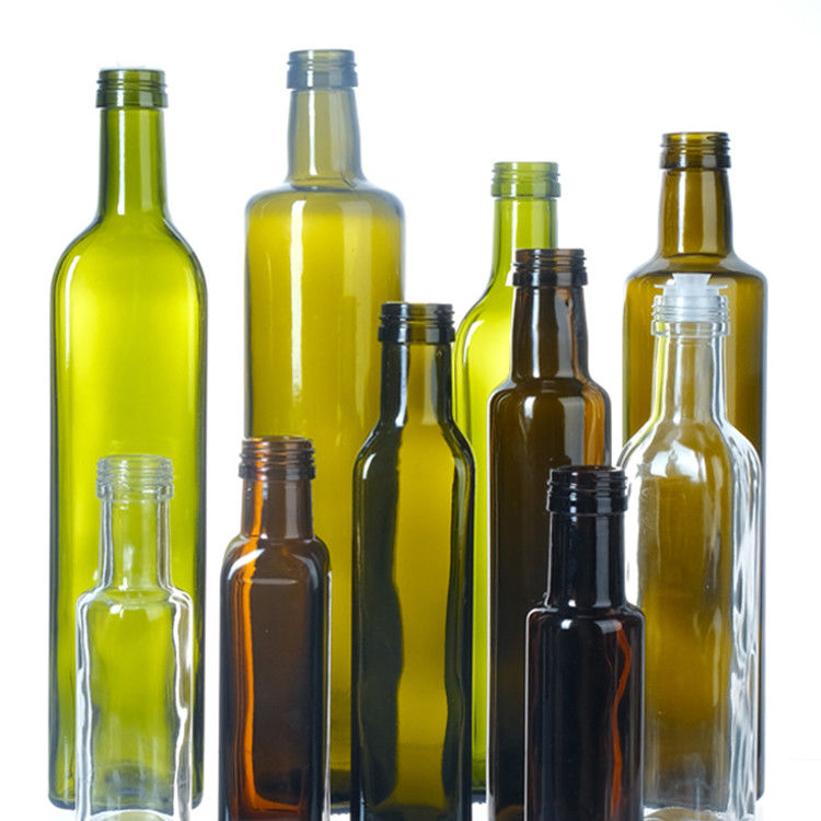 녹색 맑은 유리 정사각형 둥근 올리브 오일 병 125 Ml 250 Ml 500 Ml 750 Ml 1000 Ml