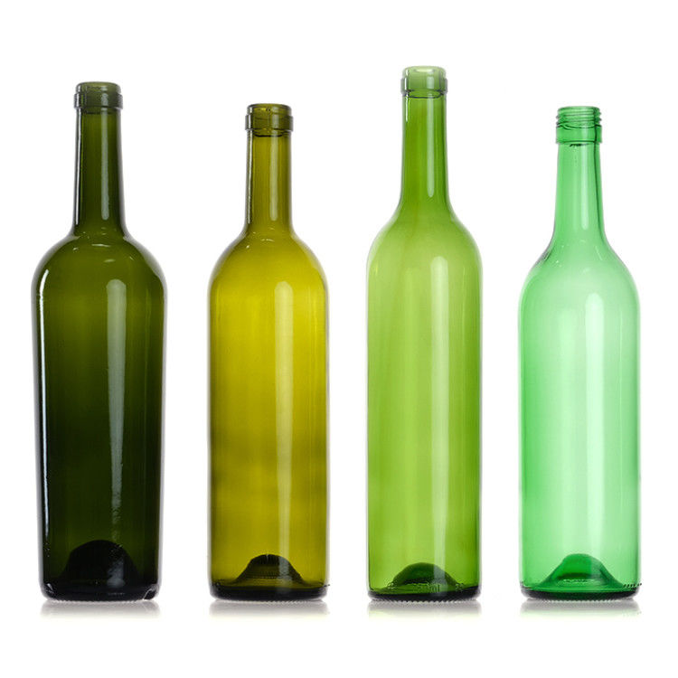 750Ml 텅 빈 맑은 앰버 녹색 둥글 유리 보르도 와인 병 코크 막대기 뚜??