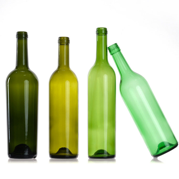 750Ml 텅 빈 맑은 앰버 녹색 둥글 유리 보르도 와인 병 코크 막대기 뚜??