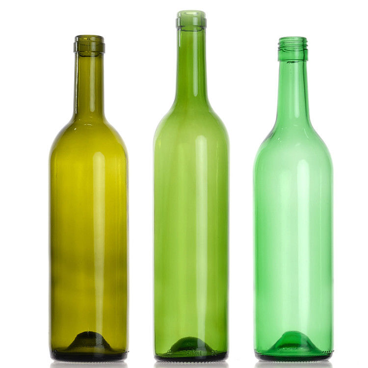 750Ml 텅 빈 맑은 앰버 녹색 둥글 유리 보르도 와인 병 코크 막대기 뚜??