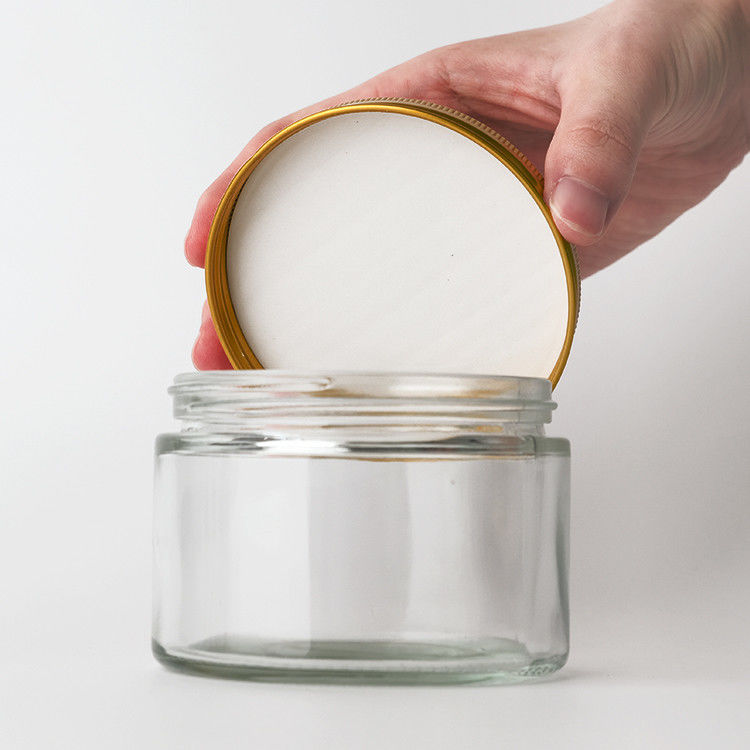 공장 공급 8oz 12oz 빈 맑은 과자 둥근 컨테이너 금 금 금속 뚜?? 과 유리 병