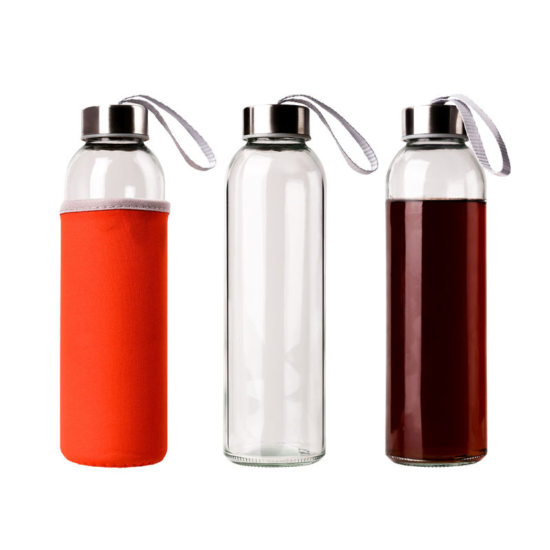 350ml 500ml 둥근 스포츠 고 보로실리케이트 유리 물병 실리콘 수갑